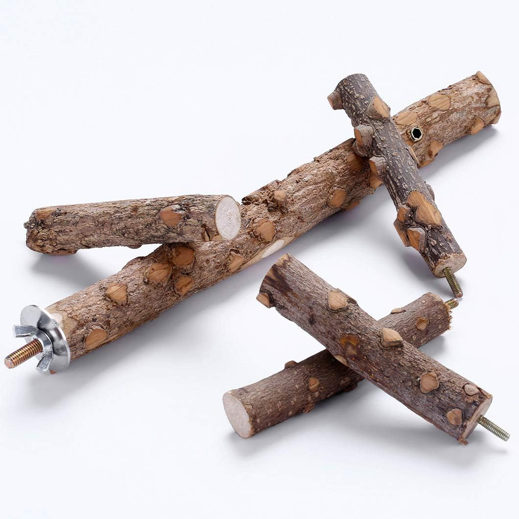 Bird Perch Nature Wood Stand for 3-4Pcs Small Medium Parrots (S-For Small Parrots)