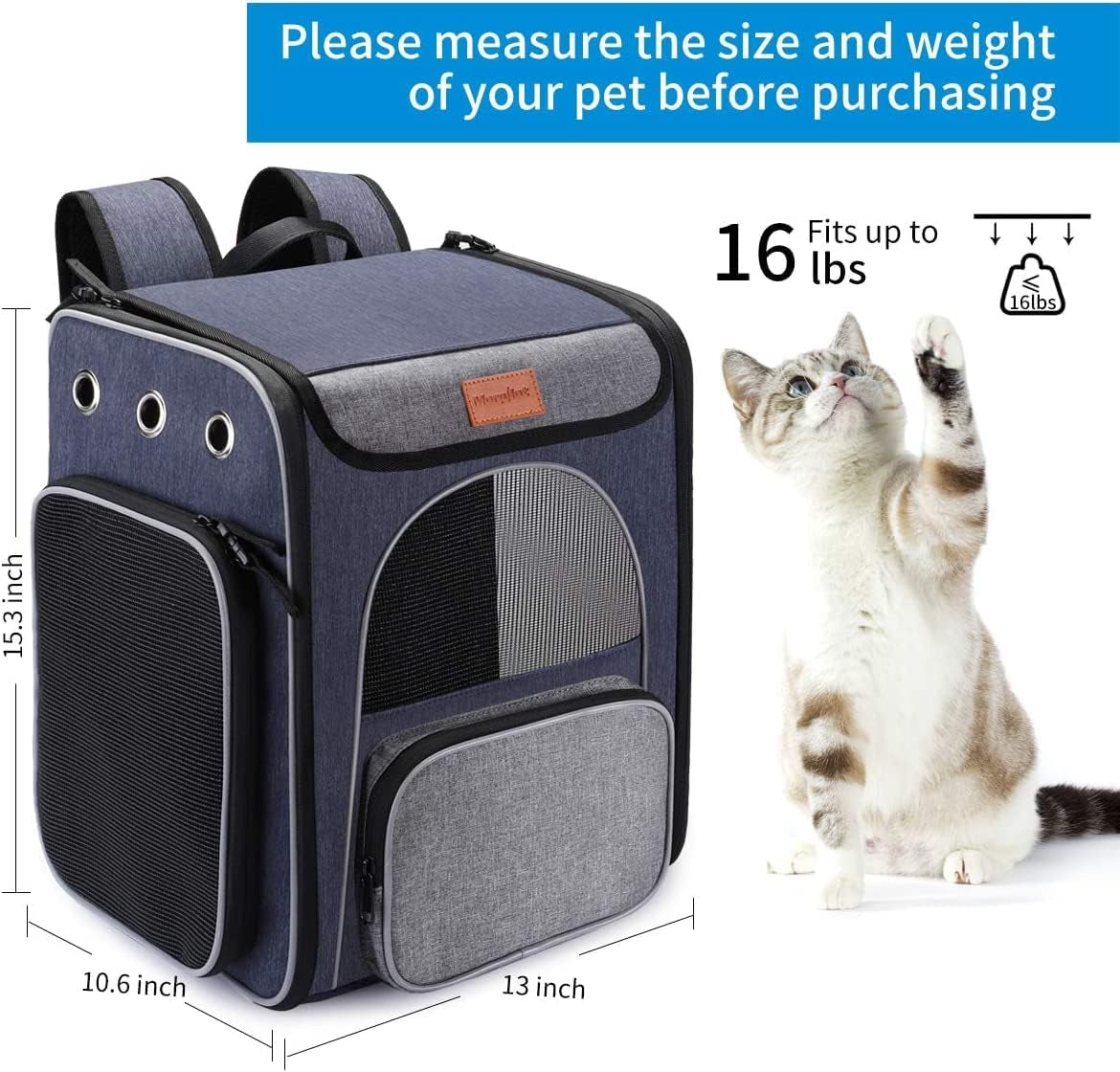 ® Cat Carrier Backpack, Foldable Pet Backpack Carrier for Cats and Small Dogs, Breathable Dog Carrier Backpack with Inner Safety Leash + Folding Dog Bowl Ideal for Hiking Traveling Outdoor Use