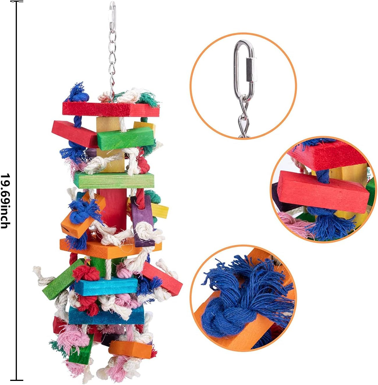 Delokey Bird Block Knots Tearing Toy -19.7 Inch Multicolored Natural Wooden Parrot Chewing Toy Suggested for Macaws Cokatoos,African Grey and a Variety of Amazon Parrots.(Large Size)