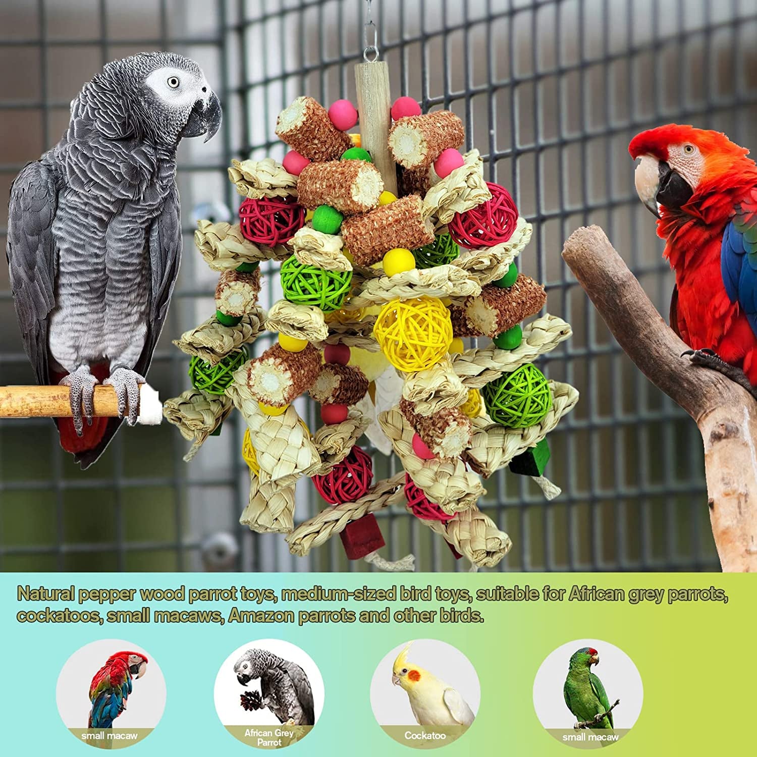 RF-X Parrot Toys, Natural Corn Cob Bird Chew Toys for Small and Medium-Sized Macaws, African Grey Parrots, Amazon Parrots, Medium-Sized Bird Cage Toys