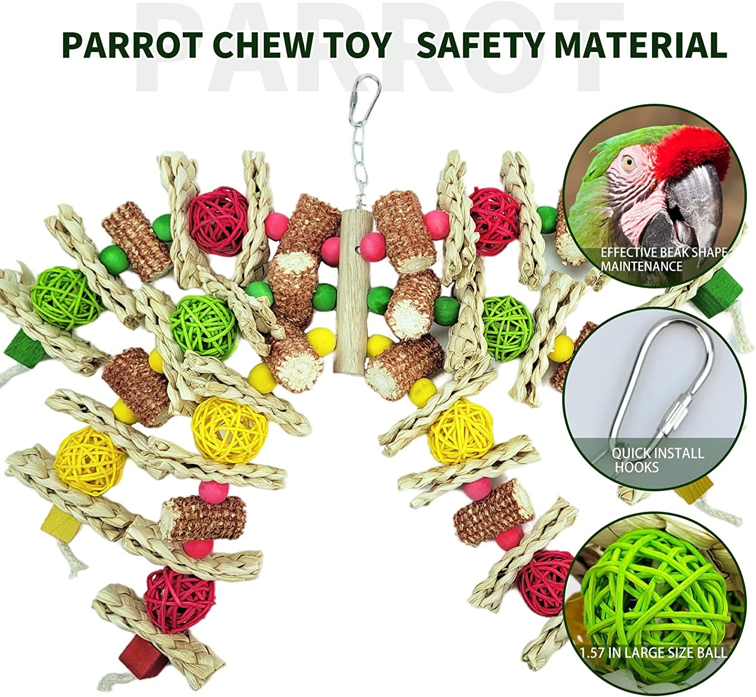 RF-X Parrot Toys, Natural Corn Cob Bird Chew Toys for Small and Medium-Sized Macaws, African Grey Parrots, Amazon Parrots, Medium-Sized Bird Cage Toys