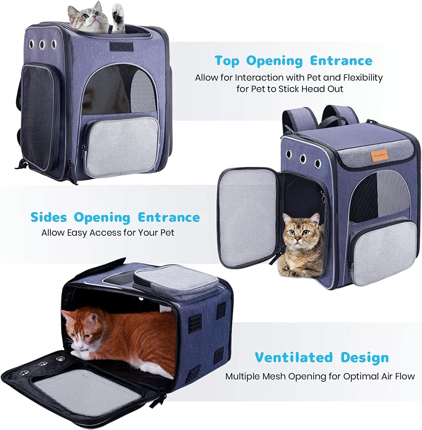 ® Cat Carrier Backpack, Foldable Pet Backpack Carrier for Cats and Small Dogs, Breathable Dog Carrier Backpack with Inner Safety Leash + Folding Dog Bowl Ideal for Hiking Traveling Outdoor Use