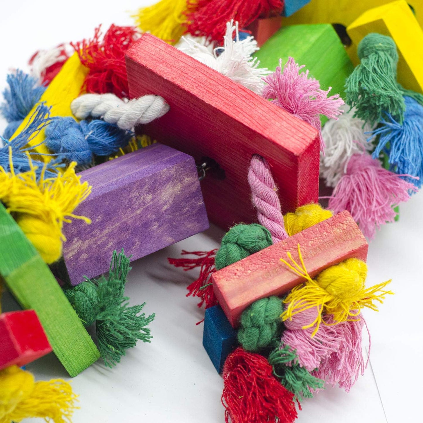 Delokey Bird Block Knots Tearing Toy -19.7 Inch Multicolored Natural Wooden Parrot Chewing Toy Suggested for Macaws Cokatoos,African Grey and a Variety of Amazon Parrots.(Large Size)