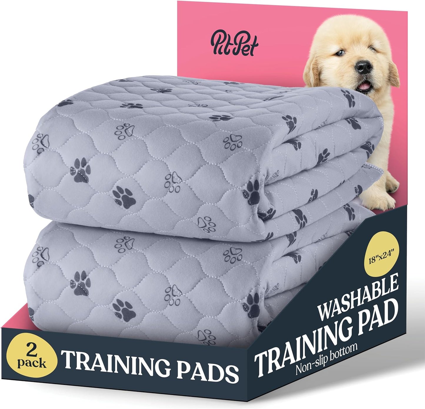 Quick-Dry Washable Pee Pads for Dogs - 2-Pack Superior Reusable Puppy Pads - 100% Waterproof Dog Pee Pad - Protects against Urine Leakage, Non-Slip Grip Prevents Slipping and Bunching