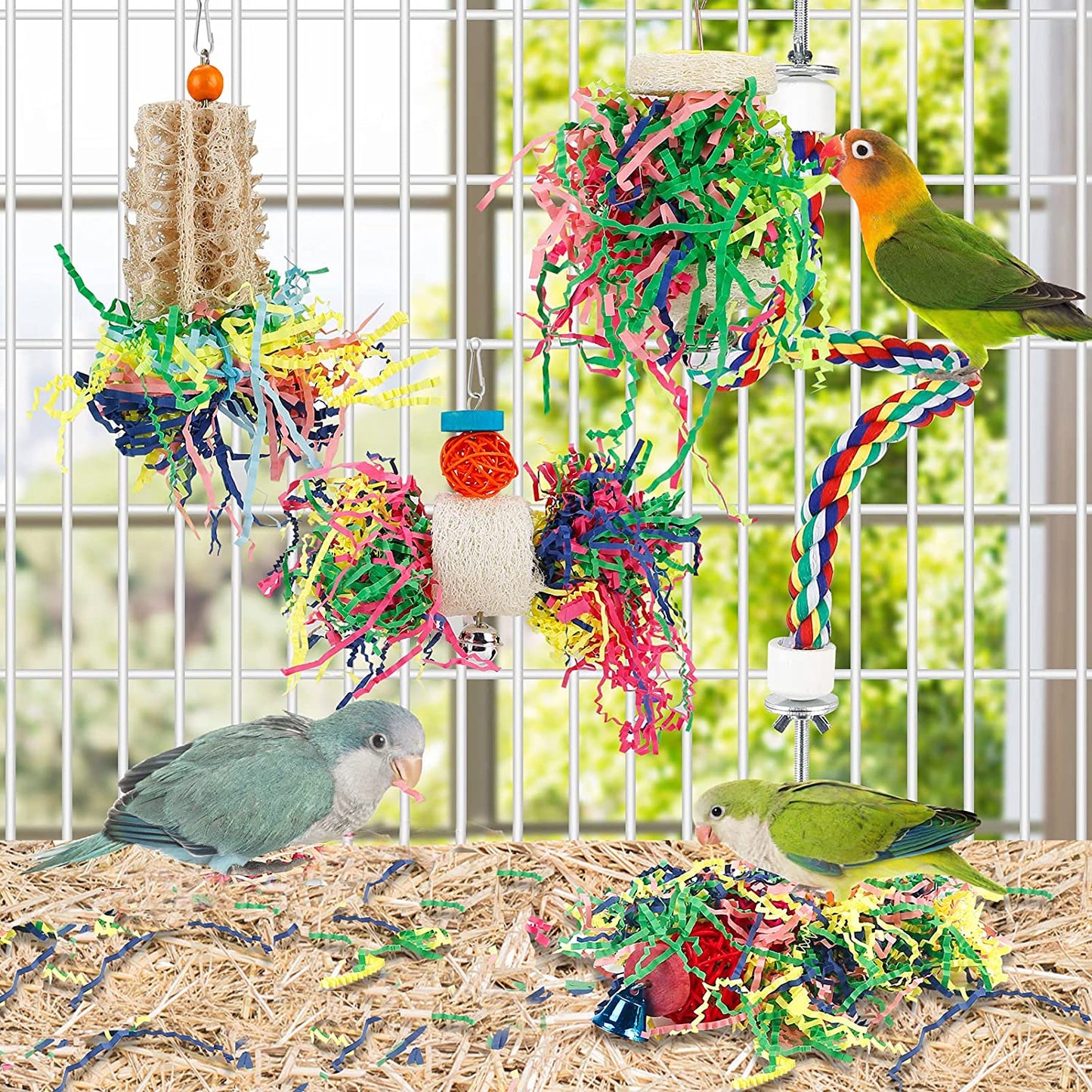Bird Toys Bird Shredding Foraging Toys Parakeet Toy Chewing Hanging Toy Bird Shredded Paper Bird Cage Accessories Bird Rope Perch for Conure Cockatiel Budgies (Without Rope Perch)