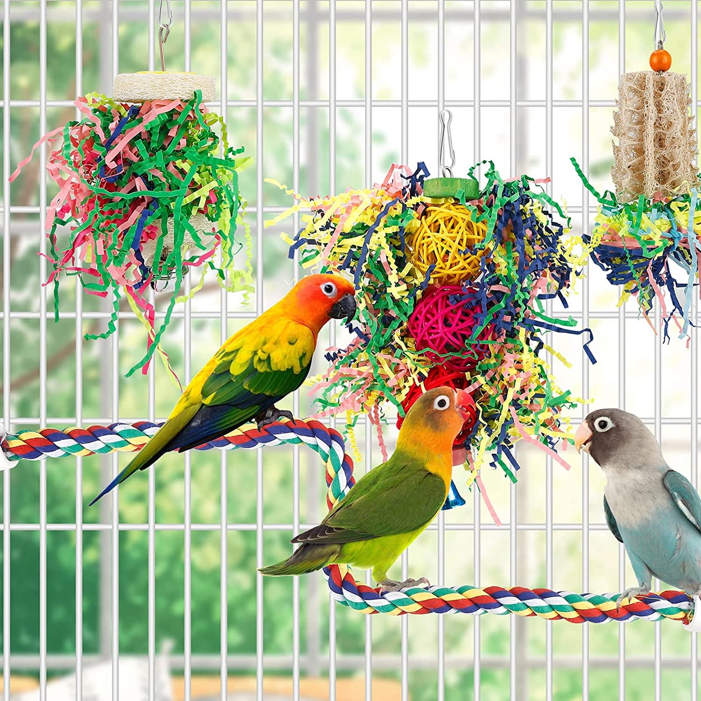 Bird Toys Bird Shredding Foraging Toys Parakeet Toy Chewing Hanging Toy Bird Shredded Paper Bird Cage Accessories Bird Rope Perch for Conure Cockatiel Budgies (Without Rope Perch)