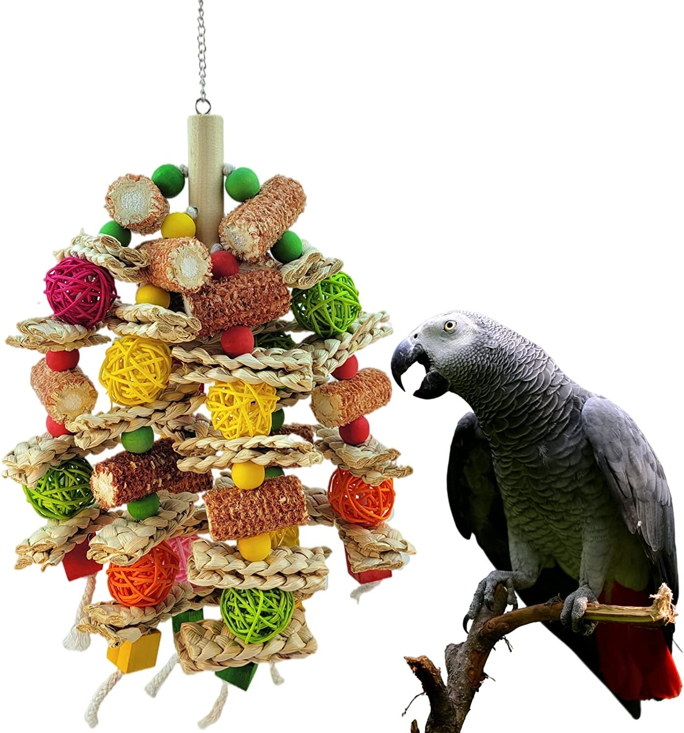 RF-X Parrot Toys, Natural Corn Cob Bird Chew Toys for Small and Medium-Sized Macaws, African Grey Parrots, Amazon Parrots, Medium-Sized Bird Cage Toys