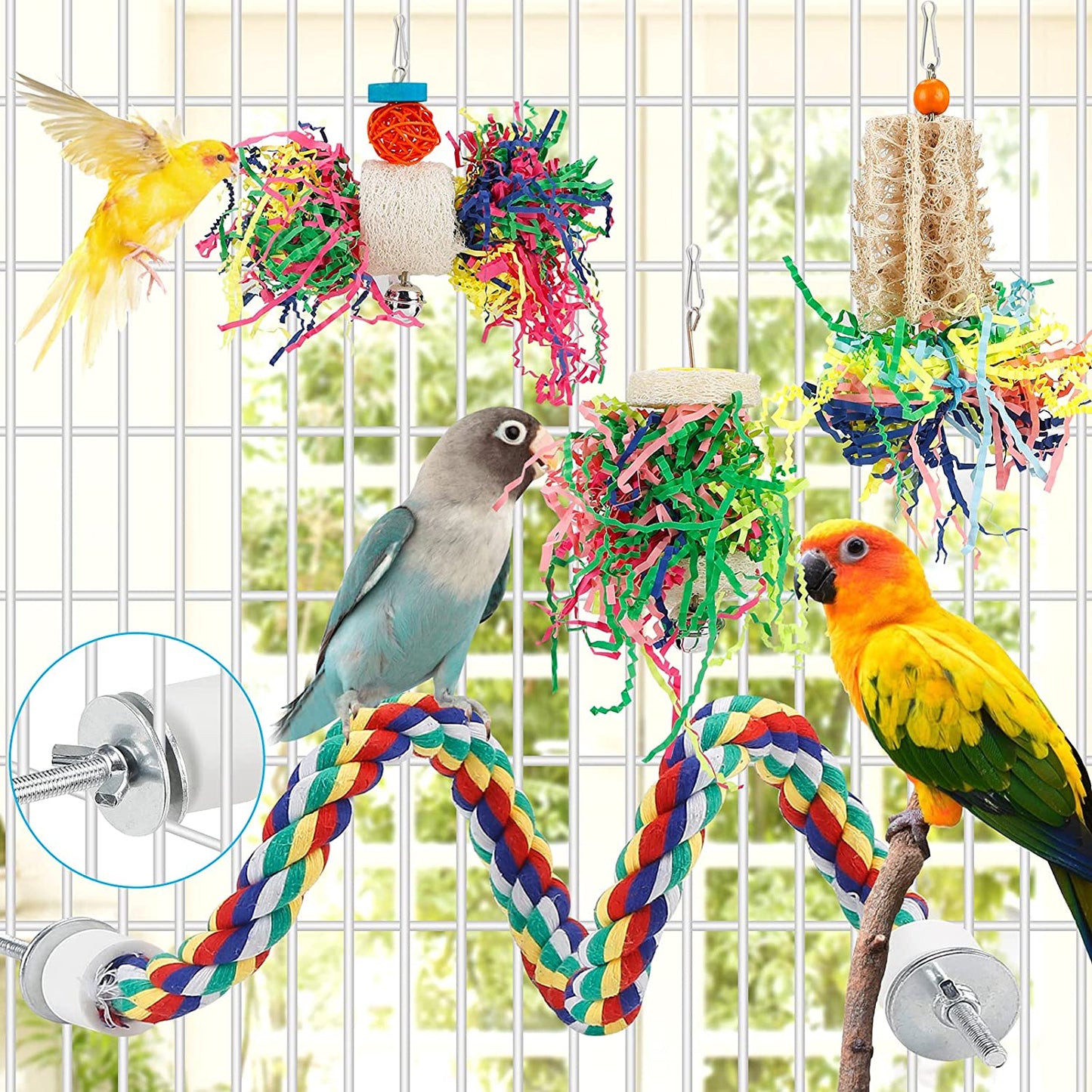 Bird Toys Bird Shredding Foraging Toys Parakeet Toy Chewing Hanging Toy Bird Shredded Paper Bird Cage Accessories Bird Rope Perch for Conure Cockatiel Budgies (Without Rope Perch)