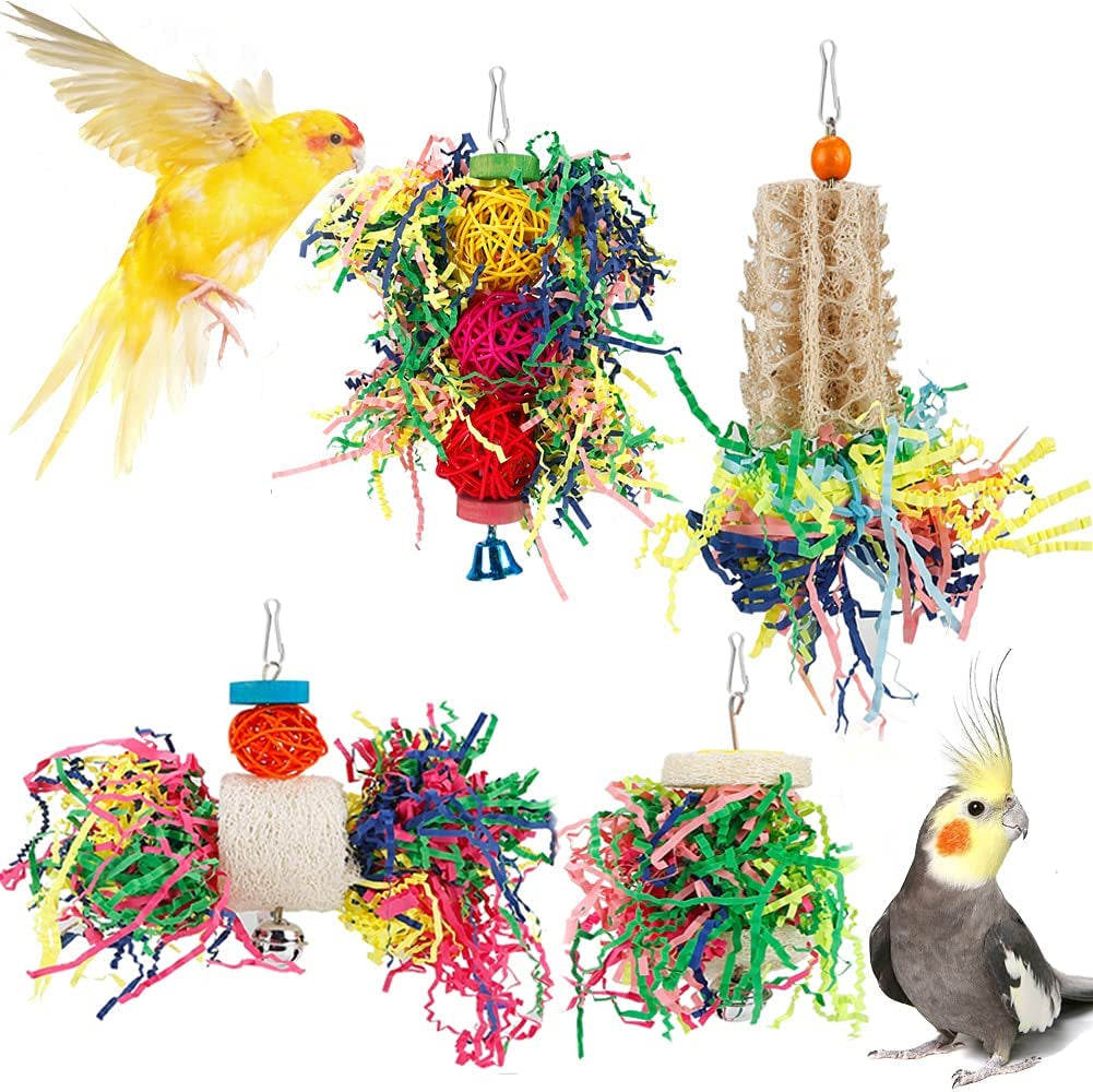 Bird Toys Bird Shredding Foraging Toys Parakeet Toy Chewing Hanging Toy Bird Shredded Paper Bird Cage Accessories Bird Rope Perch for Conure Cockatiel Budgies (Without Rope Perch)