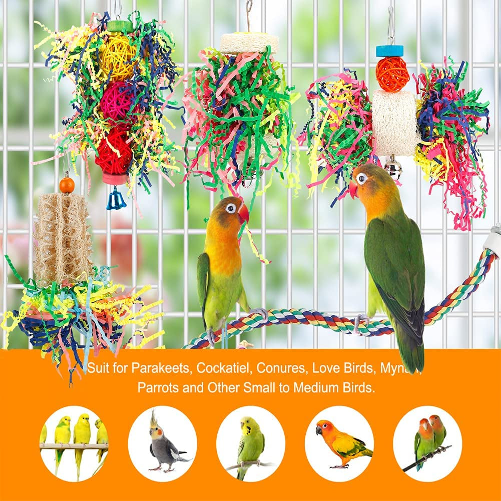 Bird Toys Bird Shredding Foraging Toys Parakeet Toy Chewing Hanging Toy Bird Shredded Paper Bird Cage Accessories Bird Rope Perch for Conure Cockatiel Budgies (Without Rope Perch)