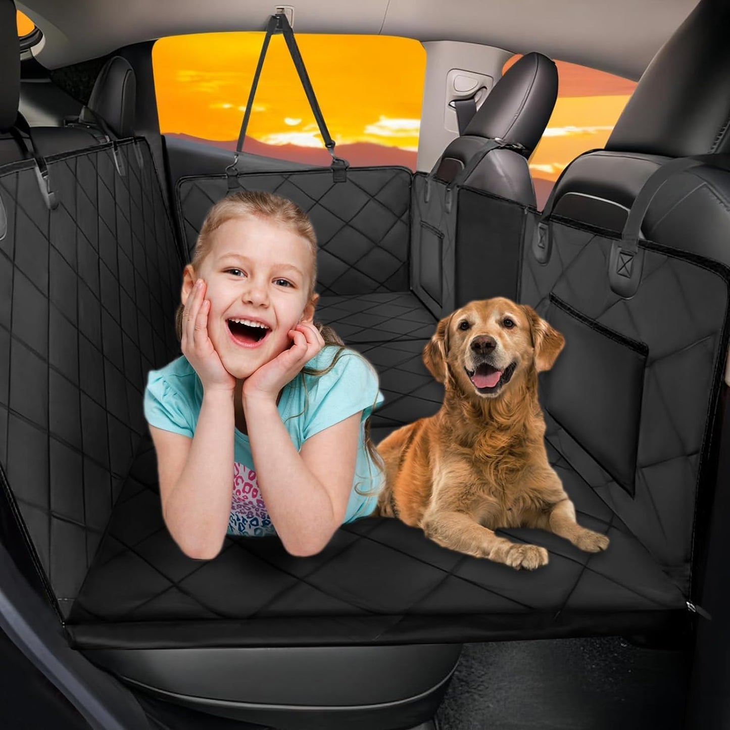 Back Seat Extender for Dogs - Large Space Car Seat Cover with Hard Bottom, Sturdy Hammock Supporting 181Kg, Easy to Install for Cars, Trucks, Suvs - Black